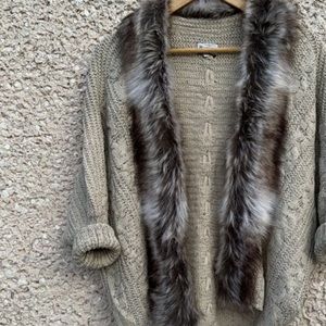 Military Hippie Cardigan with Faux Fur Collar
